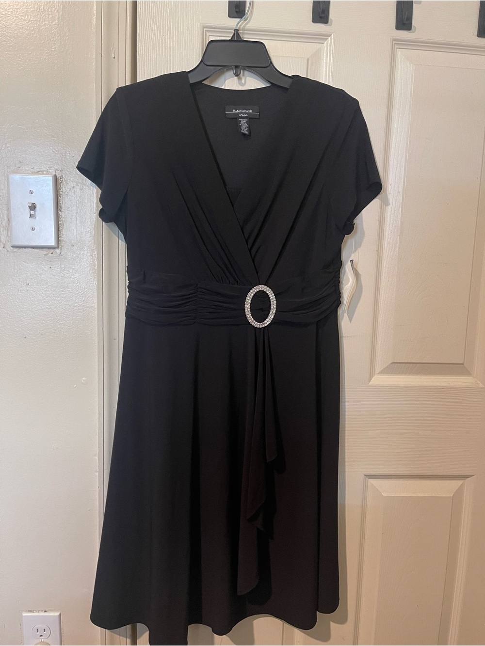 R&M Richards Black Midi Dress with Rhinestone Buckle